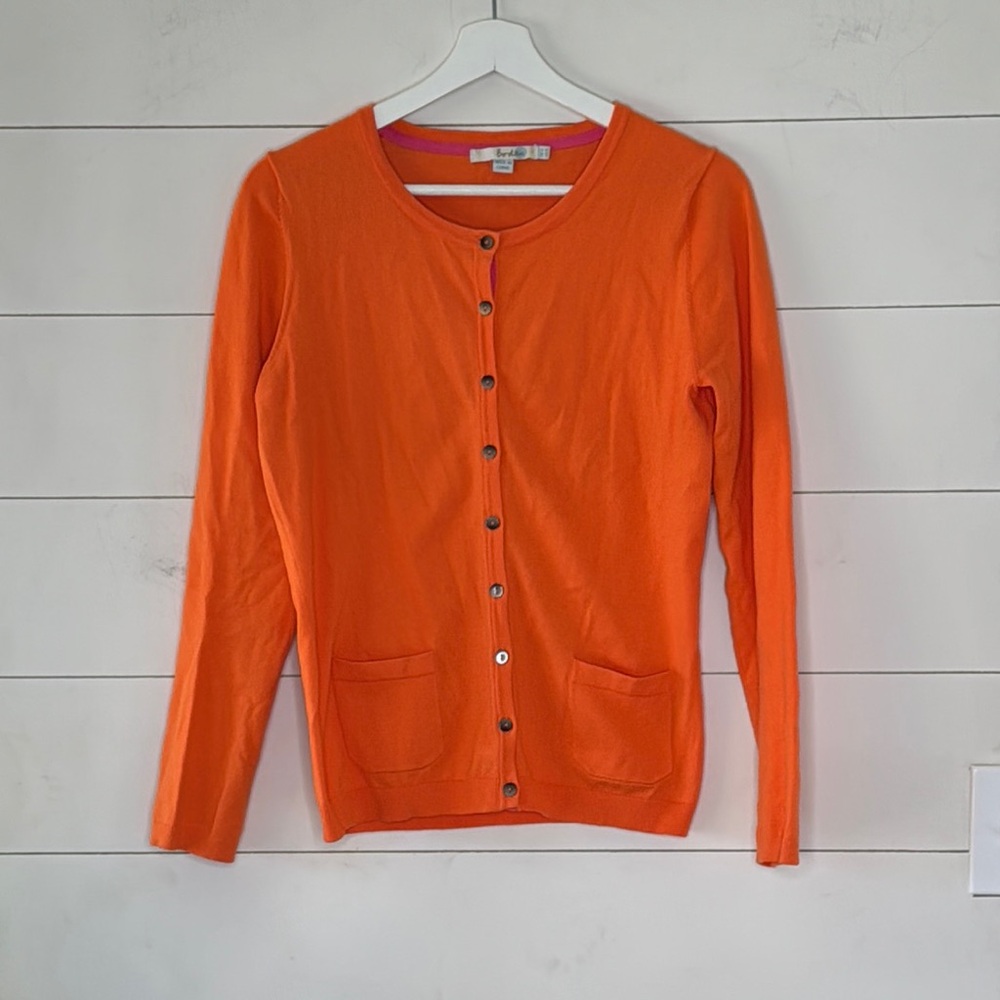 Boden Orange Crewneck Button Cardigan